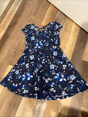 Girls' Navy Blue Floral Skater Dress